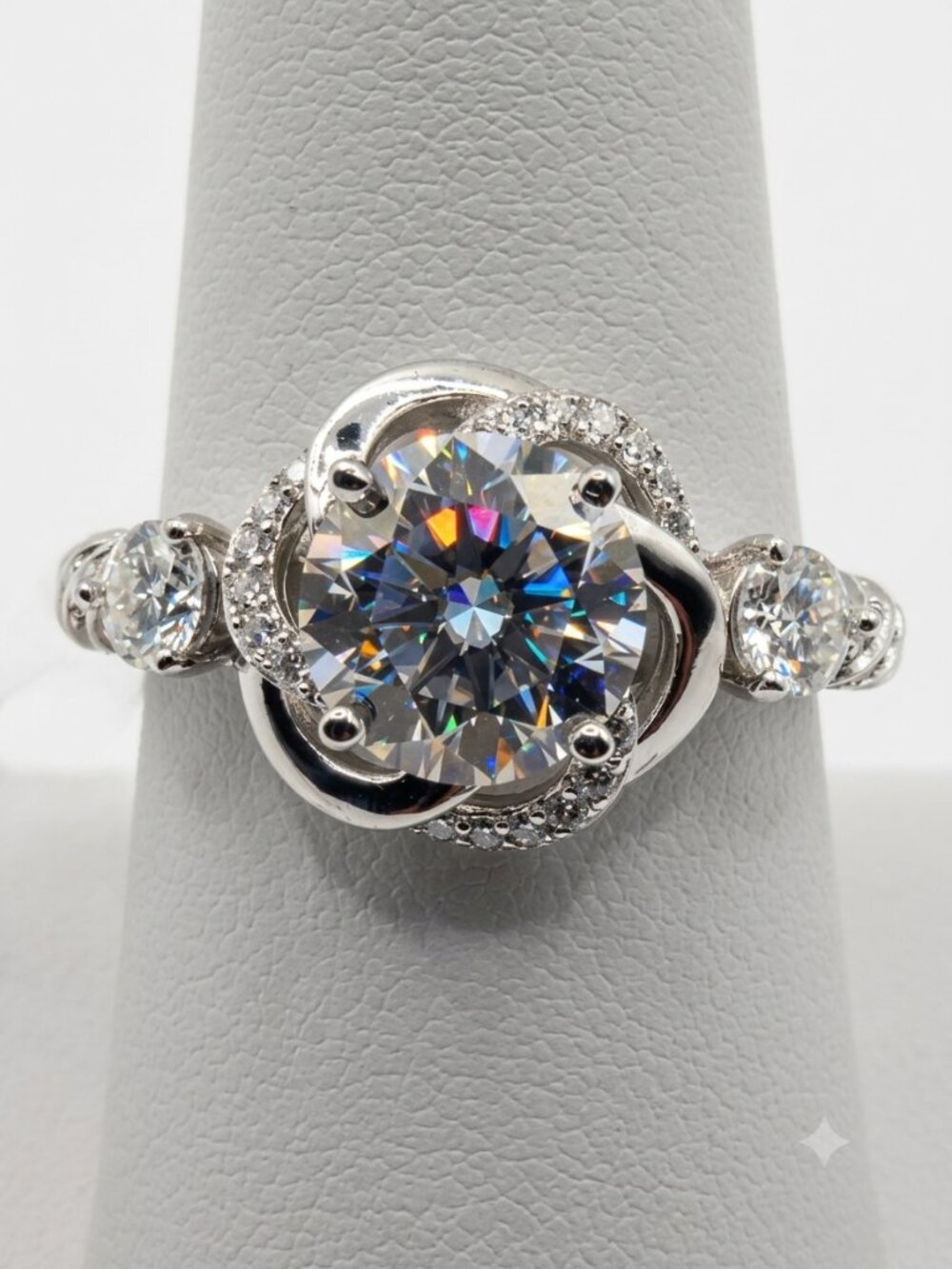 .925 Sterling Silver 4.5 CTW Moissanite Floral Rose Halo Ring Solid Size 9